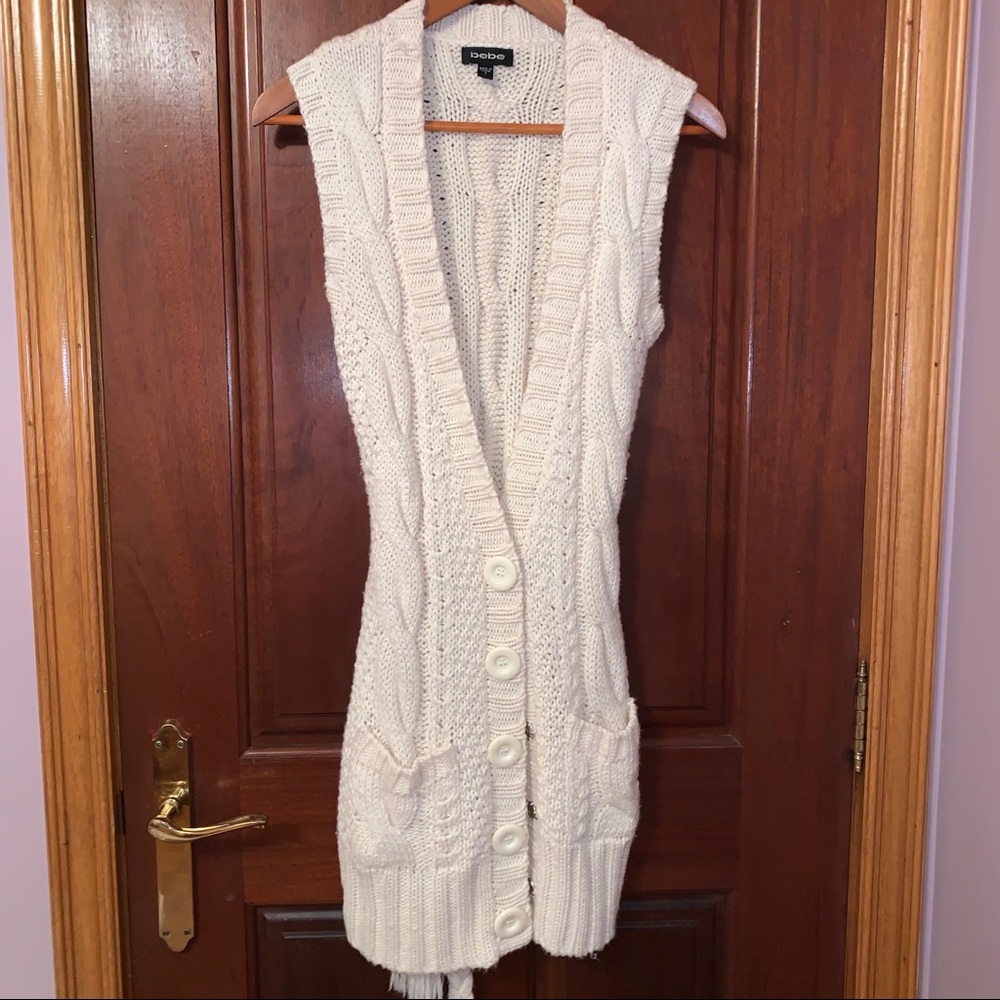 Bebe Long Knit Sleeveless Cardigan